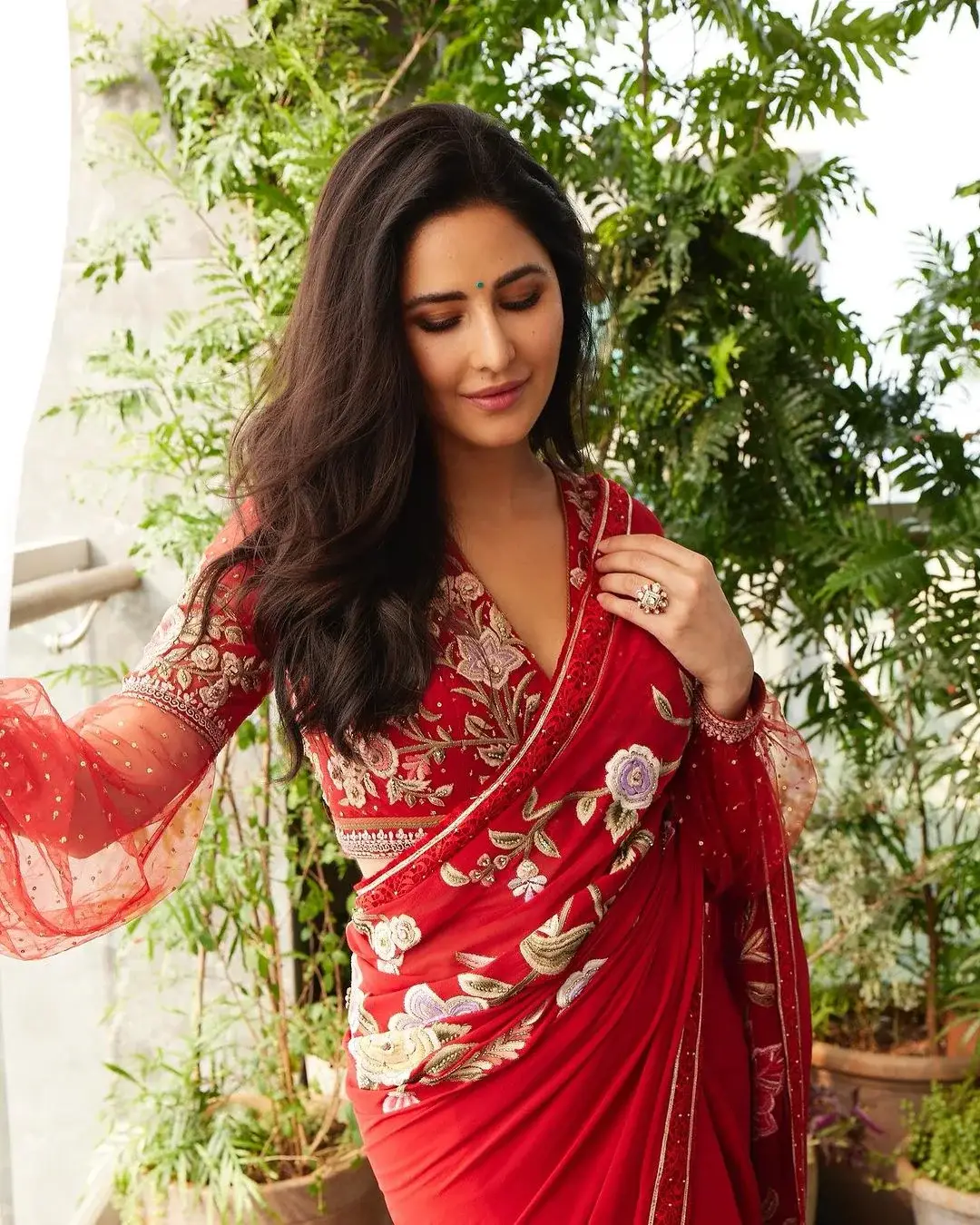 Beautiful Indian Actress Katrina Kaif in Red Saree